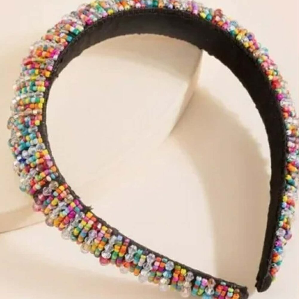 Francesca’s Multicolor Beaded Headband — Boho Statement Hair Accessory